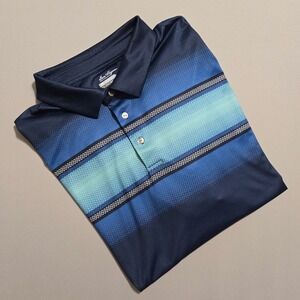 Ben Hogan Performance Polo Shirt Mens 2XL Blue Striped Short Sleeve WT5501